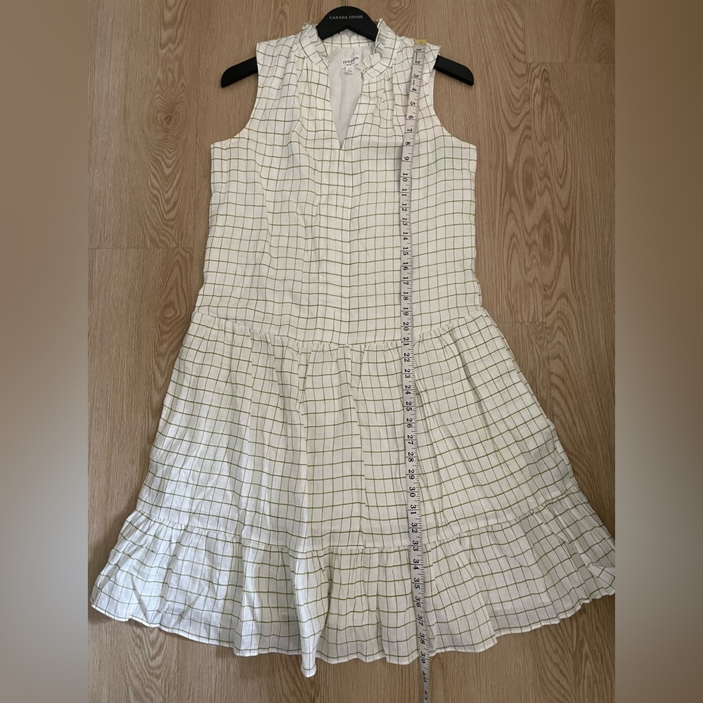 Cottagecore Picnic Linen Tiered Dress Hudson North Small White Plaid - Picture 10 of 13